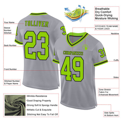 Custom Gray Neon Green-Black Mesh Authentic Throwback Football Jersey - Sky-Custom