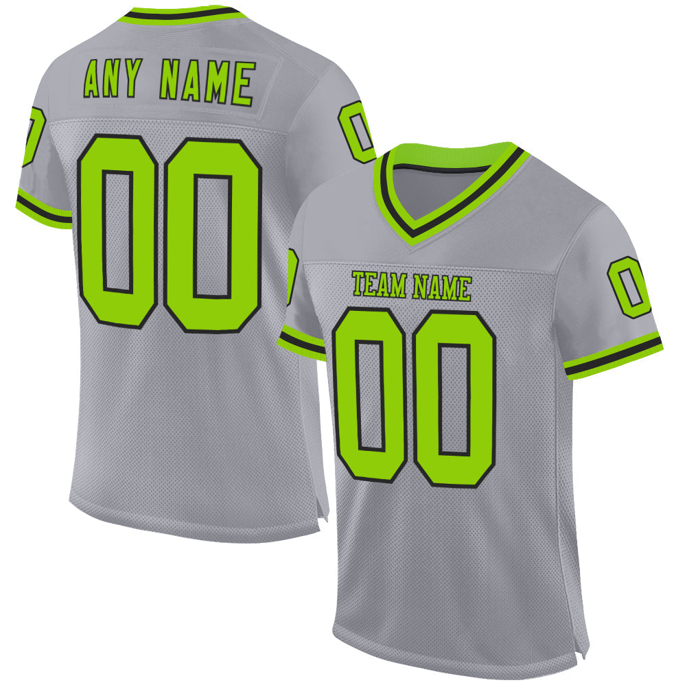 Custom Gray Neon Green-Black Mesh Authentic Throwback Football Jersey - Sky-Custom
