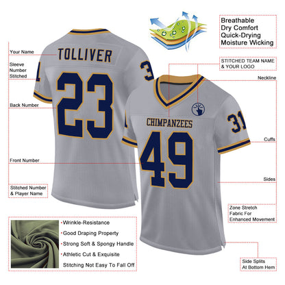Custom Gray Navy-Old Gold Mesh Authentic Throwback Football Jersey - Sky-Custom