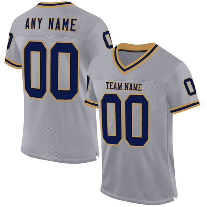 Custom Gray Navy-Old Gold Mesh Authentic Throwback Football Jersey - Sky-Custom