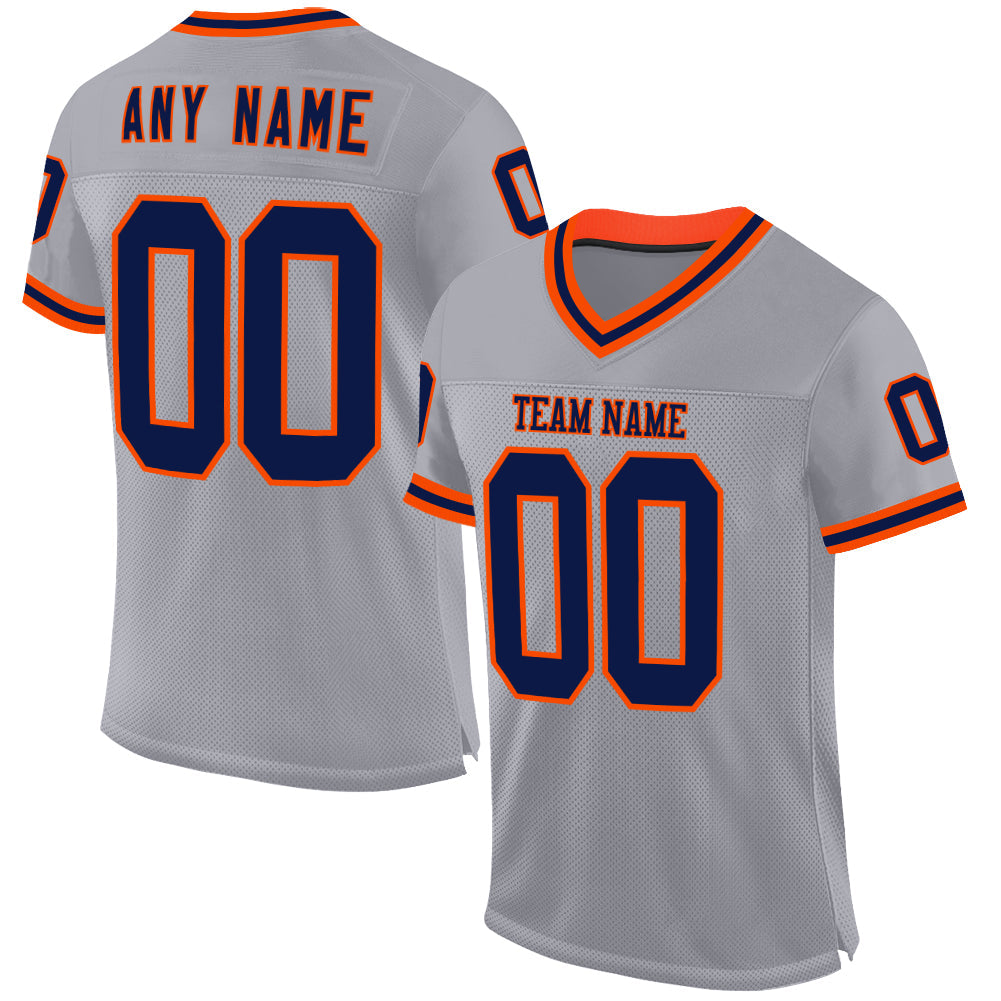 Custom Gray Navy-Orange Mesh Authentic Throwback Football Jersey - Sky-Custom