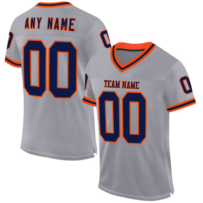 Custom Gray Navy-Orange Mesh Authentic Throwback Football Jersey - Sky-Custom