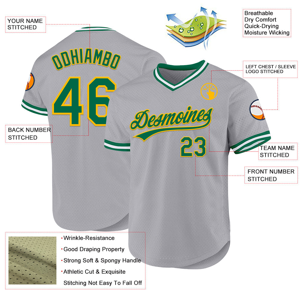 Custom Gray Kelly Green-Gold Authentic Throwback Baseball Jersey - Sky-Custom