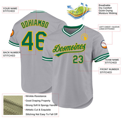 Custom Gray Kelly Green-Gold Authentic Throwback Baseball Jersey - Sky-Custom