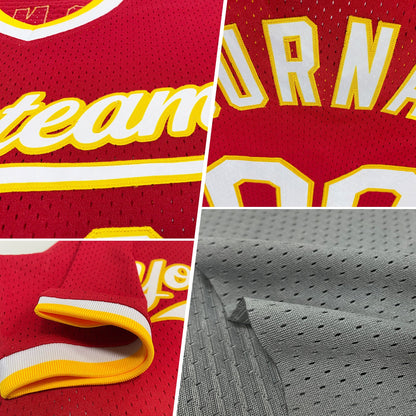 Custom Gray Red-Gold Authentic Throwback Baseball Jersey - Sky-Custom