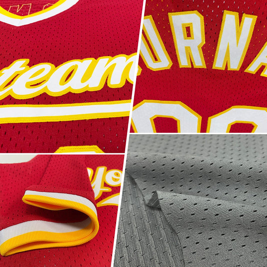Custom Gray Red-Gold Authentic Throwback Baseball Jersey - Sky-Custom
