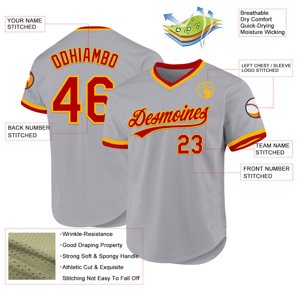Custom Gray Red-Gold Authentic Throwback Baseball Jersey - Sky-Custom