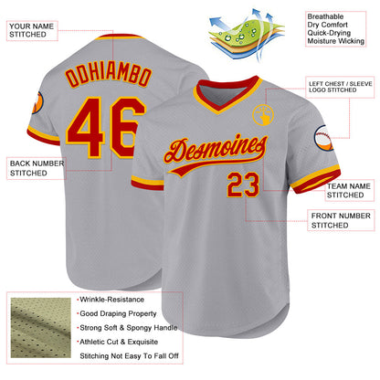Custom Gray Red-Gold Authentic Throwback Baseball Jersey - Sky-Custom