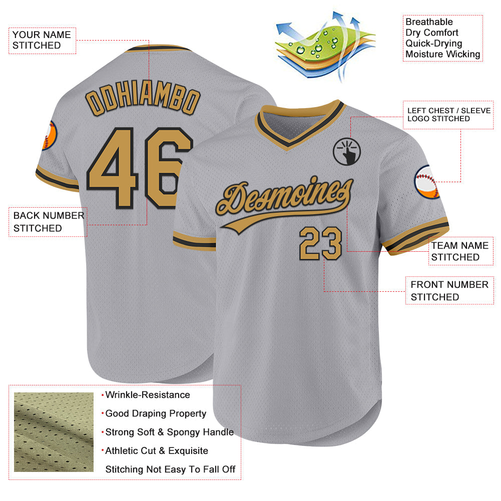 Custom Gray Old Gold-Black Authentic Throwback Baseball Jersey - Sky-Custom