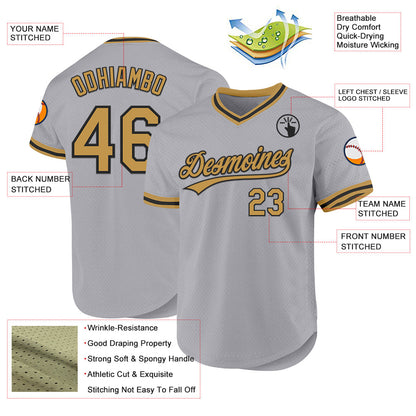 Custom Gray Old Gold-Black Authentic Throwback Baseball Jersey - Sky-Custom