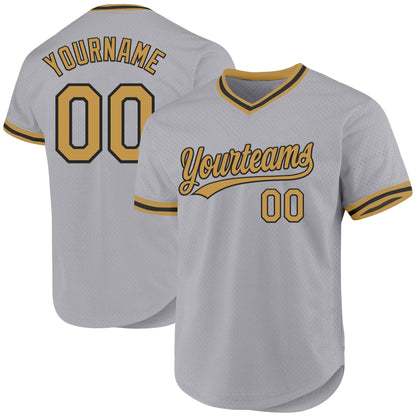 Custom Gray Old Gold-Black Authentic Throwback Baseball Jersey - Sky-Custom