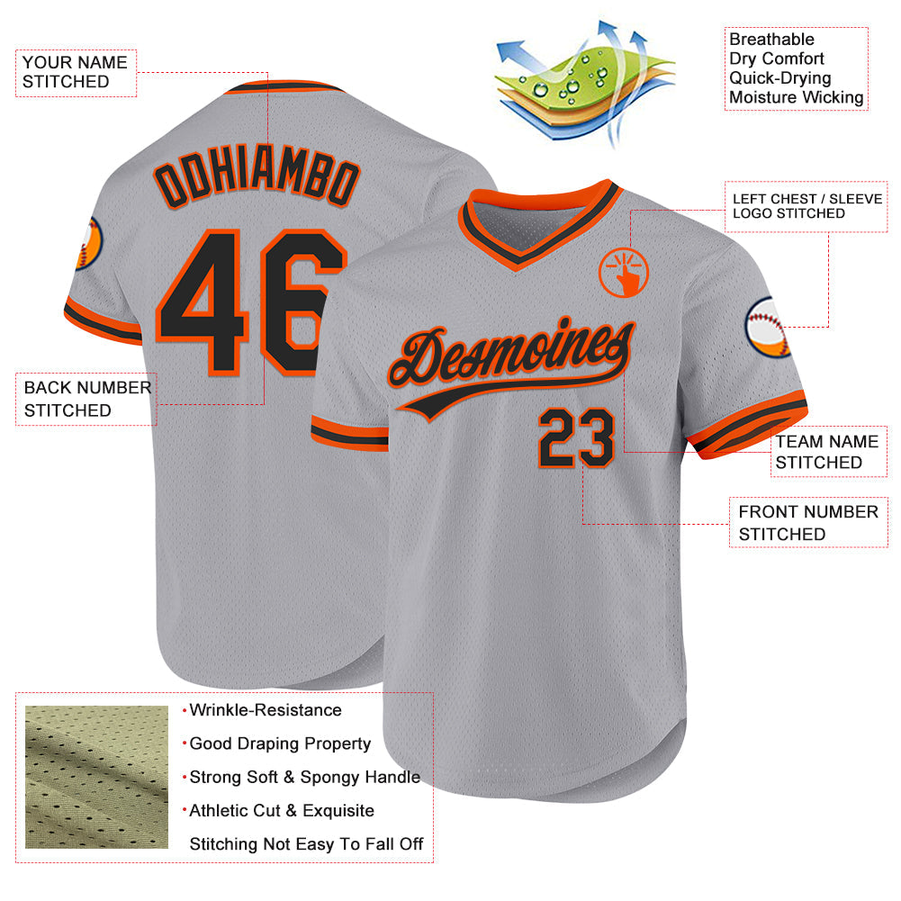 Custom Gray Black-Orange Authentic Throwback Baseball Jersey - Sky-Custom
