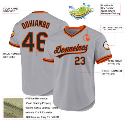Custom Gray Black-Orange Authentic Throwback Baseball Jersey - Sky-Custom