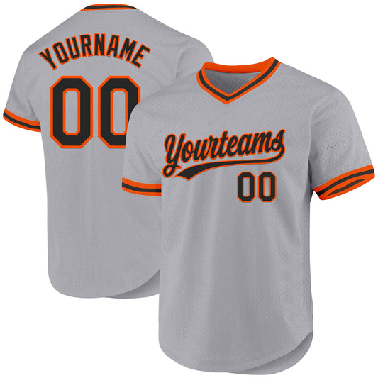 Custom Gray Black-Orange Authentic Throwback Baseball Jersey - Sky-Custom