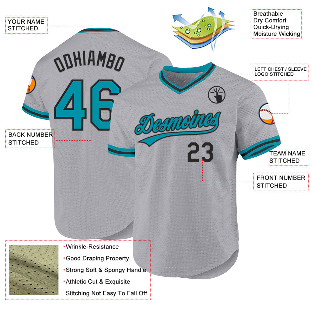 Custom Gray Teal-Black Authentic Throwback Baseball Jersey - Sky-Custom