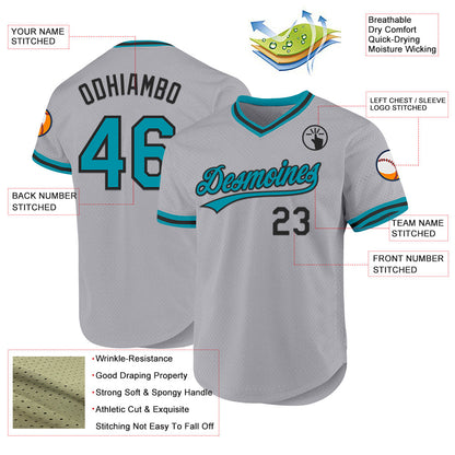 Custom Gray Teal-Black Authentic Throwback Baseball Jersey - Sky-Custom