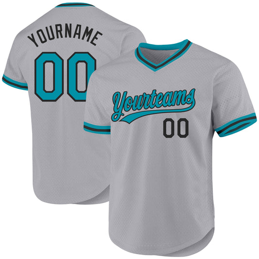 Custom Gray Teal-Black Authentic Throwback Baseball Jersey - Sky-Custom