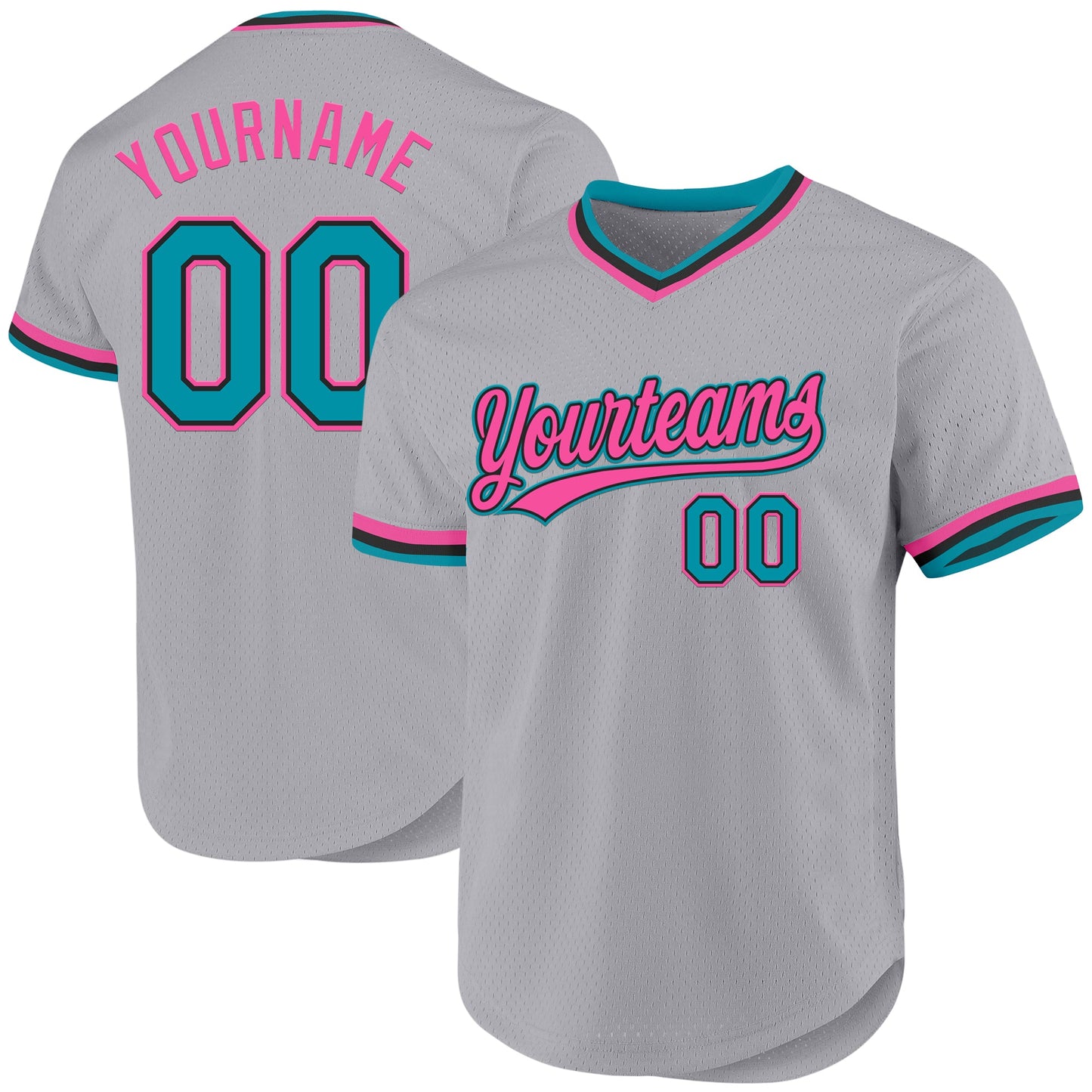 Custom Gray Teal Black-Pink Authentic Throwback Baseball Jersey - Sky-Custom