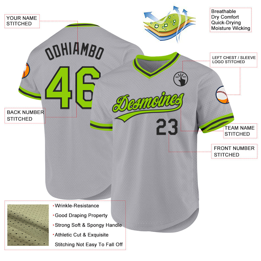 Custom Gray Neon Green-Black Authentic Throwback Baseball Jersey - Sky-Custom