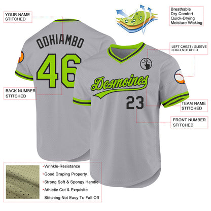 Custom Gray Neon Green-Black Authentic Throwback Baseball Jersey - Sky-Custom