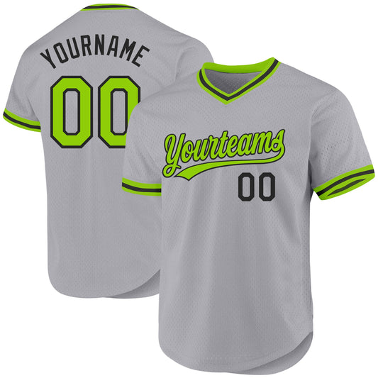 Custom Gray Neon Green-Black Authentic Throwback Baseball Jersey - Sky-Custom