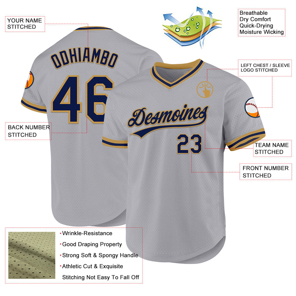 Custom Gray Navy-Old Gold Authentic Throwback Baseball Jersey - Sky-Custom