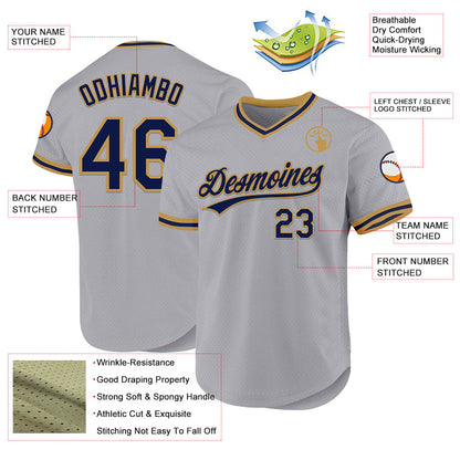 Custom Gray Navy-Old Gold Authentic Throwback Baseball Jersey - Sky-Custom