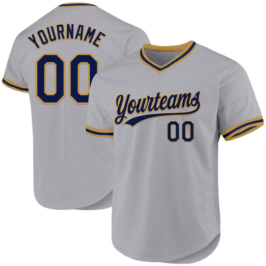 Custom Gray Navy-Old Gold Authentic Throwback Baseball Jersey - Sky-Custom