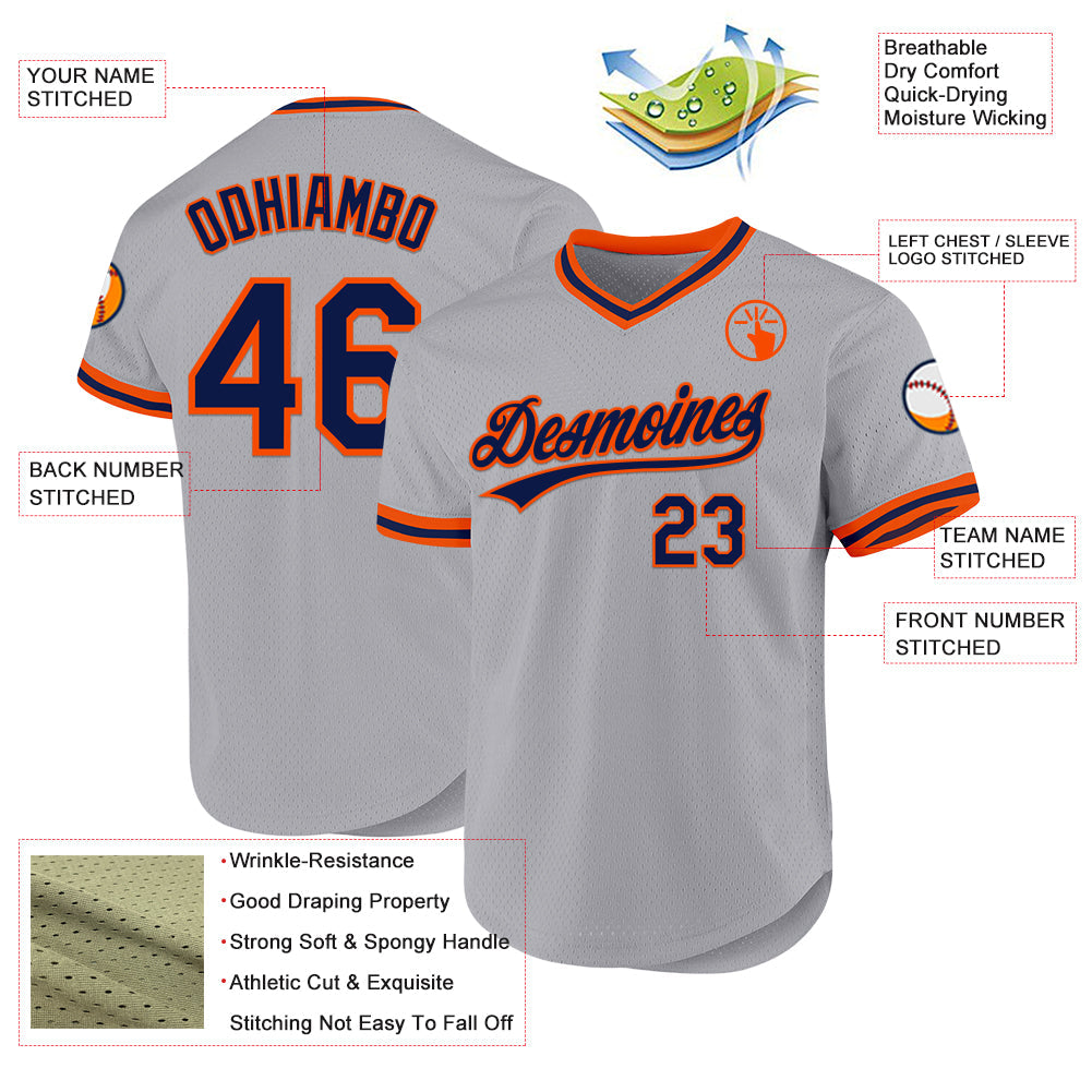 Custom Gray Navy-Orange Authentic Throwback Baseball Jersey - Sky-Custom