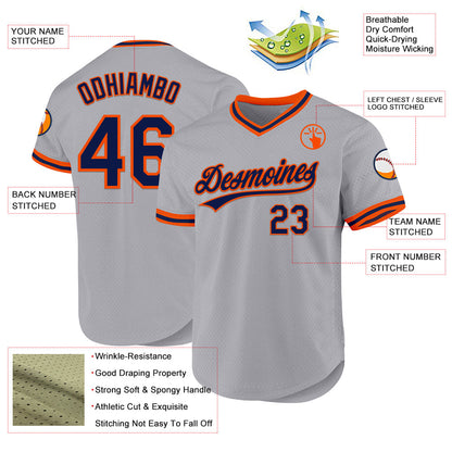 Custom Gray Navy-Orange Authentic Throwback Baseball Jersey - Sky-Custom