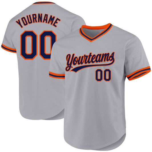 Custom Gray Navy-Orange Authentic Throwback Baseball Jersey - Sky-Custom