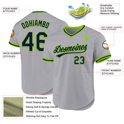 Custom Gray Navy-Neon Green Authentic Throwback Baseball Jersey - Sky-Custom