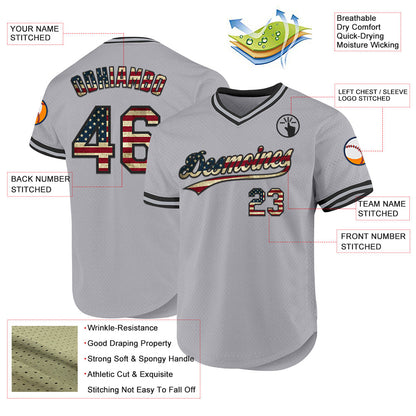 Custom Gray Vintage USA Flag-Black Authentic Throwback Baseball Jersey - Sky-Custom