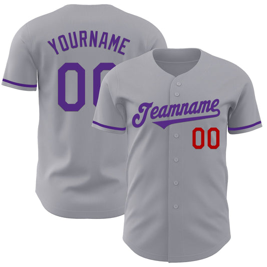 Custom Gray Purple-Red Authentic Baseball Jersey - Sky-Custom