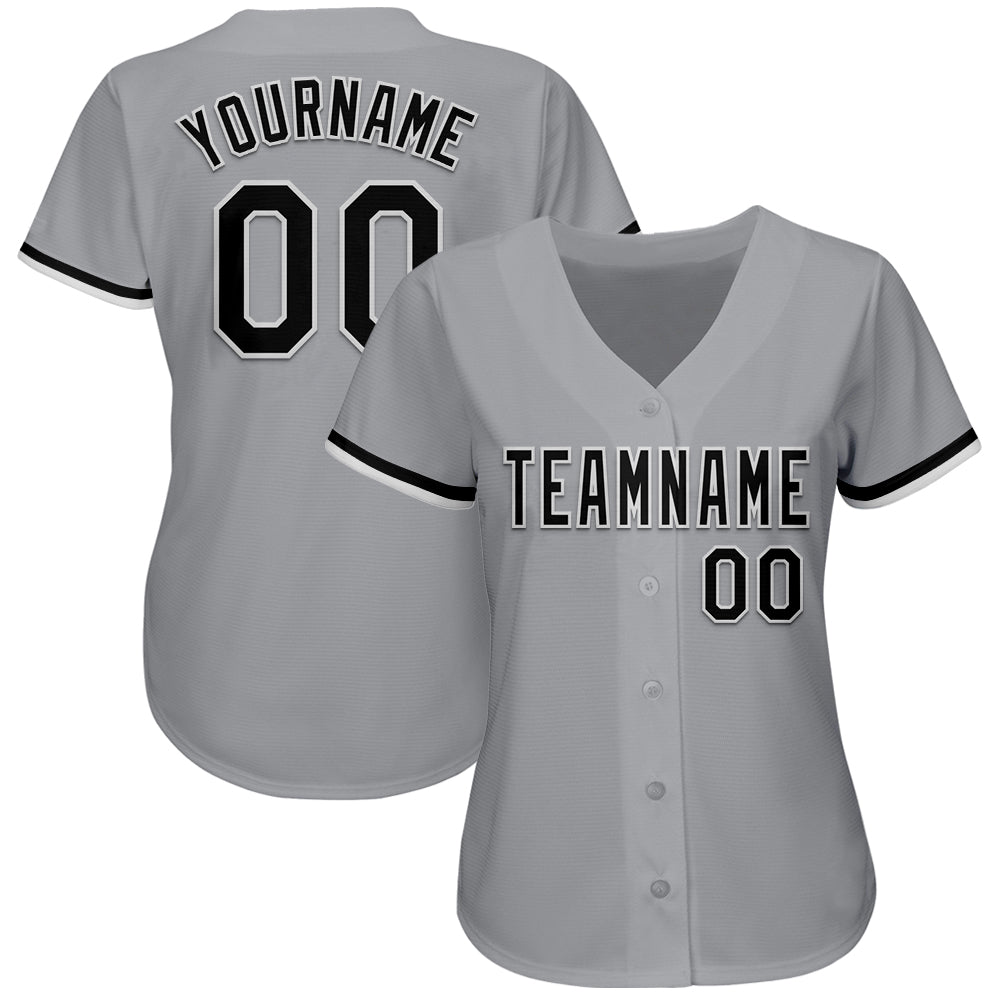 Custom Gray Black-White Authentic Baseball Jersey - Sky-Custom