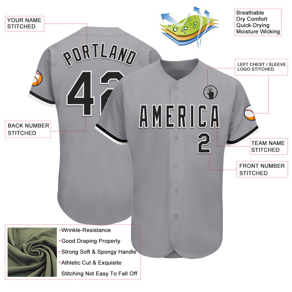Custom Gray Black-White Authentic Baseball Jersey - Sky-Custom