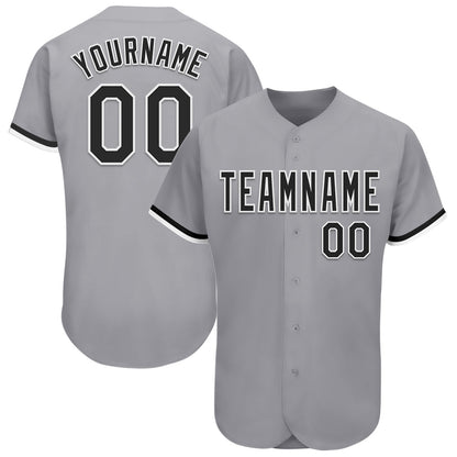 Custom Gray Black-White Authentic Baseball Jersey - Sky-Custom