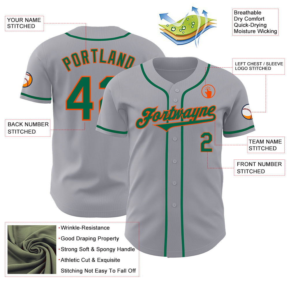 Custom Gray Kelly Green-Orange Authentic Baseball Jersey - Sky-Custom