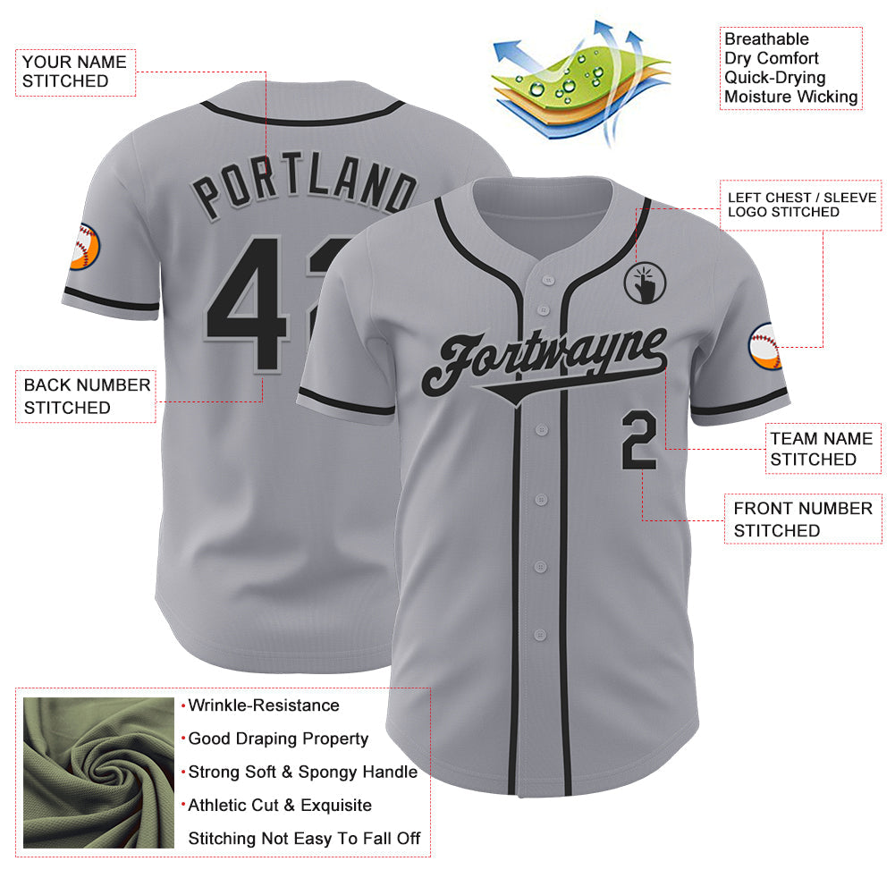 Custom Gray Black Authentic Baseball Jersey - Sky-Custom