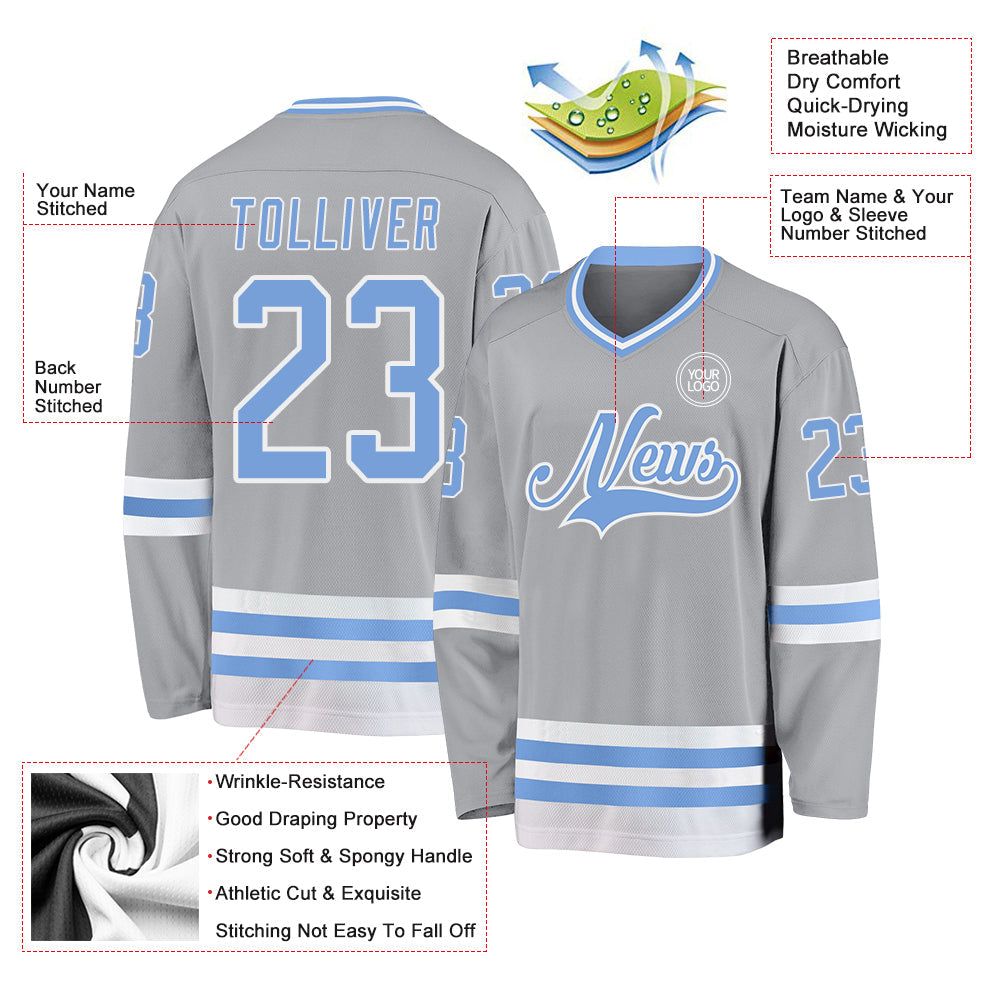 Custom Gray Light Blue-White Hockey Jersey - Sky-Custom