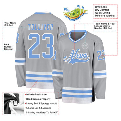 Custom Gray Light Blue-White Hockey Jersey - Sky-Custom