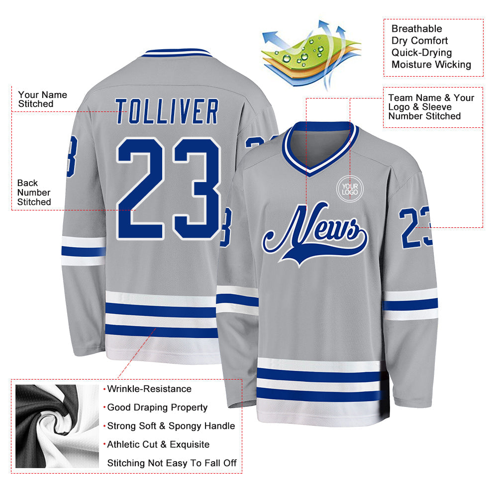 Custom Gray Royal-White Hockey Jersey - Sky-Custom
