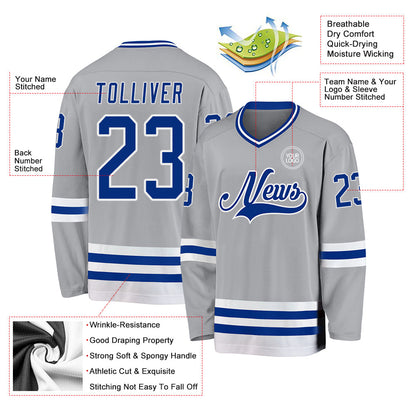 Custom Gray Royal-White Hockey Jersey - Sky-Custom