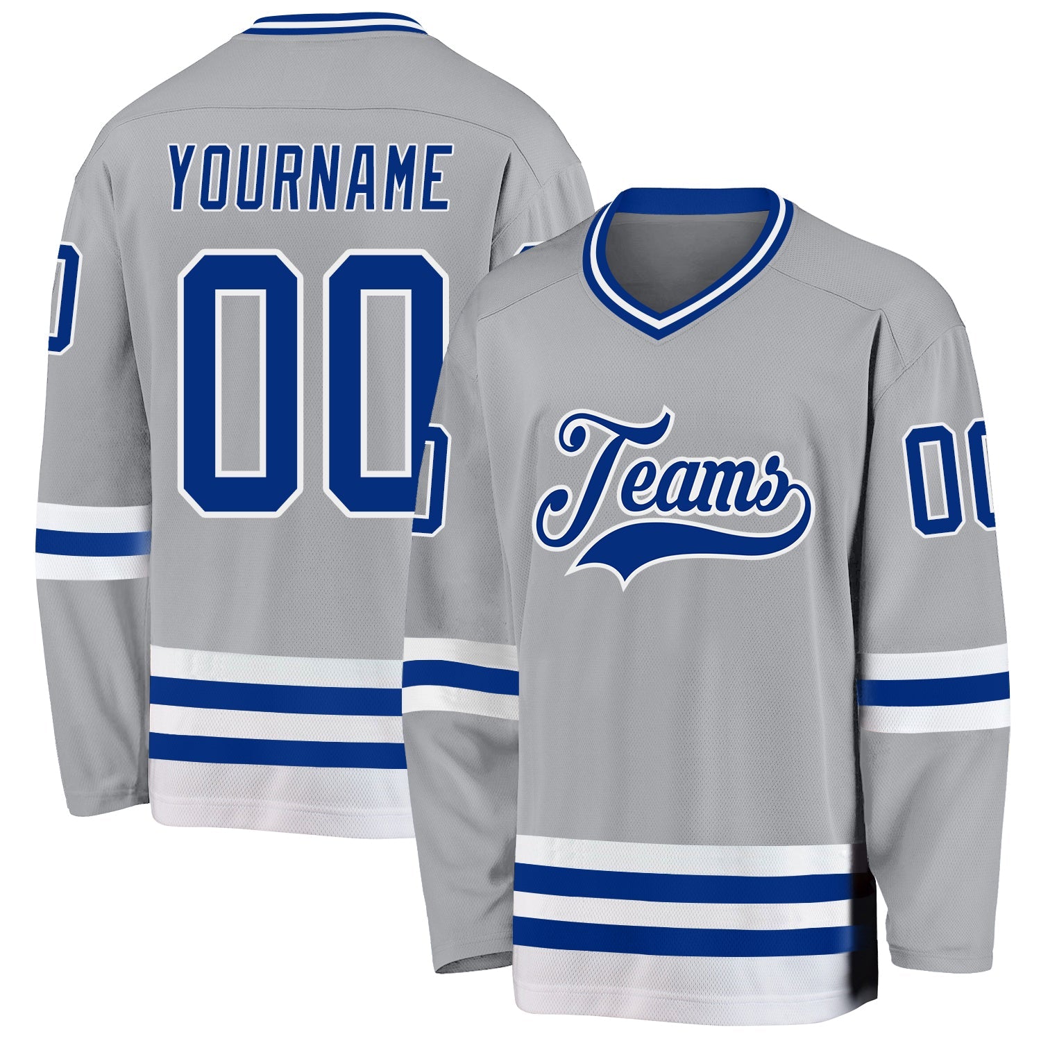 Custom Gray Royal-White Hockey Jersey - Sky-Custom