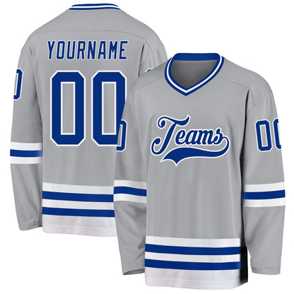 Custom Gray Royal-White Hockey Jersey - Sky-Custom