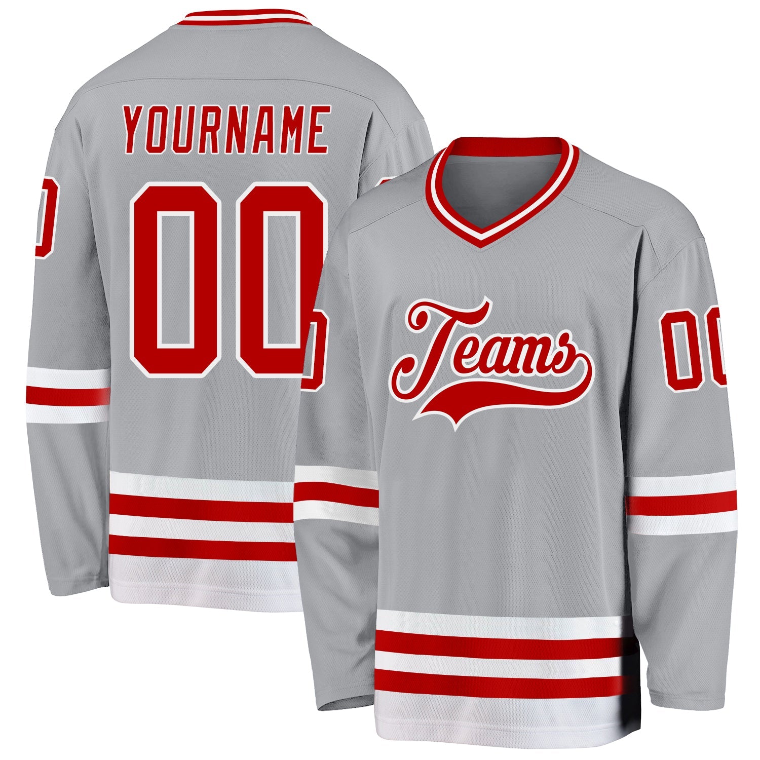 Custom Gray Red-White Hockey Jersey - Sky-Custom