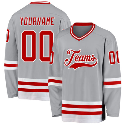 Custom Gray Red-White Hockey Jersey - Sky-Custom