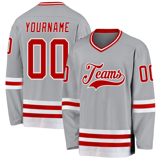 Custom Gray Red-White Hockey Jersey - Sky-Custom