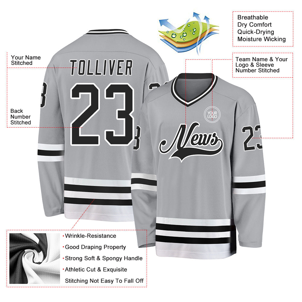 Custom Gray Black-White Hockey Jersey - Sky-Custom