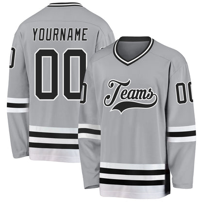 Custom Gray Black-White Hockey Jersey - Sky-Custom